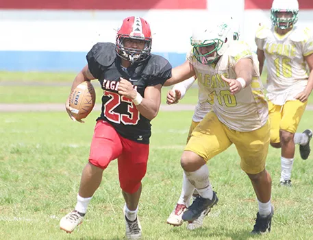 Fatu Fatu Jr. (23) of the Vikings taking this one all the way to