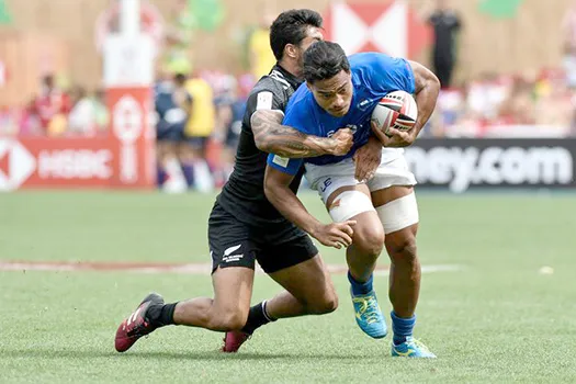 Gordon Langkilde is tackled during a World Series match against New Zealand