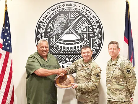 Gov. Lemanu P.S. Mauga presented traditional gifts to IRT mission