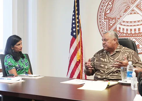 Gov. Lemanu P.S. Mauga with NOAA Assistant Secretary Jainey Bashivi