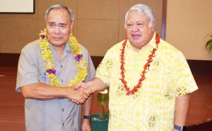 Gov. Lolo Matalasi Moliga with Samoa Prime Minister Tuilaepa Sailele Malielegaoi