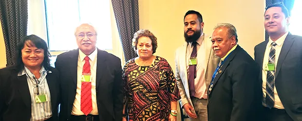 Congresswoman Aumua Amata with the Governor’s team in Washington: (l-r) Medicaid director Sandra King Young; Iu Joseph Pereira, executive assistant to Governor Lolo; Alema Leota, counsel to the Governor; Fiu Saelua, chief of staff to the Governor; and Ti’a Patrick Reid