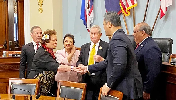 Lt. Governor Talauega E.V. Ale greets Congresswoman Amata 