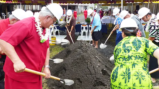 Gov. Lolo Matalasi Moliga, Police Commissioner Le’i Sonny Thompson, along with ASG officials turning the first shovels of dirt at ground breaking.