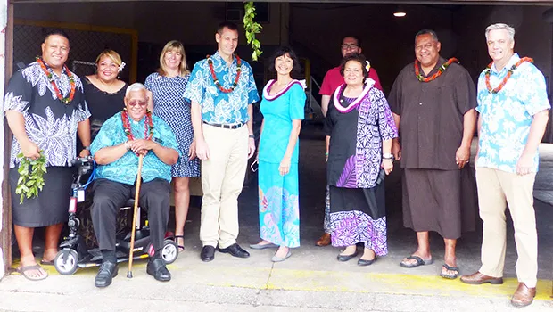 Lt. Gov. Lemanu Palepoi Sialega Mauga (second from right), along with Hawaiian Airlines executives from Honolulu, as well as Congresswoman Aumua Amata and others