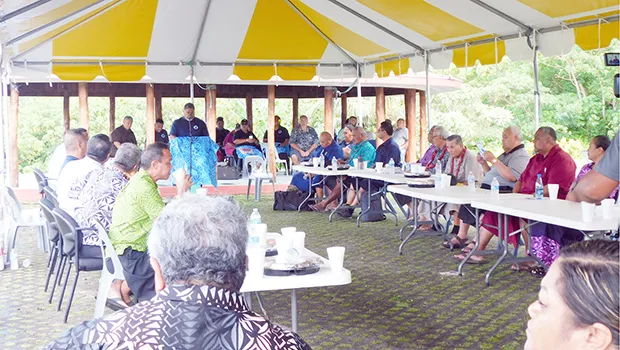 Port Administration director, Christopher King (at podium front) speaking to the gathering,