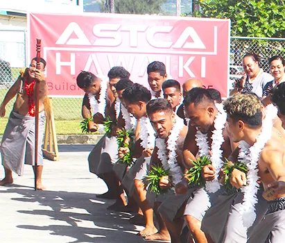 With the “ASTCA/Hawaiki” banner in the background, members of the Malaeloa Methodist Youth group perform