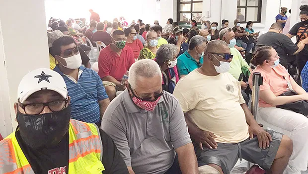 Crowds at health center waiting for vaccination