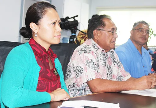 [l-r] Health Department Pharmacist, Dr. Francine Amoa; LBJ Medical Center Chief Executive Officer Faumuina John Faumuina and Health director Motusa Tuileama Nua 
