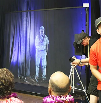 The livestream 3D hologram of University of Hawaii president Dr David Lassner