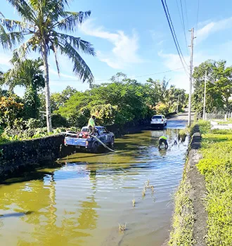 Flood water covering road near Hope House