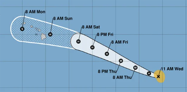 Track of Hurricane Douglas as of Thurs morning