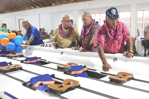(L-R) Soliai Tuipine Fuimaono, Senate President Tuaolo Manaia Fruean, Senator Fano Frank Shimasaki, and DPS Commissioner Ta'aga Saite Moliga