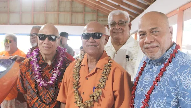 High Chief Satele A. Lili'o (center), flanked by Faga Fiti Sunia (right) and Tauese Va'a Sunia, with TCF Warden Palaita Tusipasi Suiaunoa