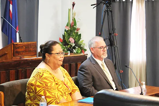 Port Administration Director Falenaoti S.A. Loi-On Fruean (left) and Governor’s Legal Counsel Terry Van Eaton
