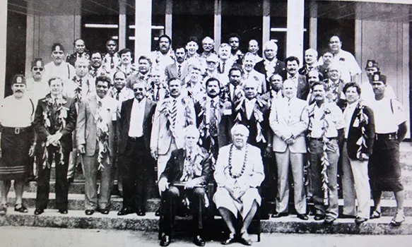 A screenshot of an October 1987 group photo of  those who attended the 16th South Pacific Chiefs of Police Conference