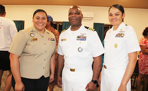Command Master Chief Josephine Tauoa (right) with Captain Tommy Edgeworth  and Navy Recruiter Nofo Alesana