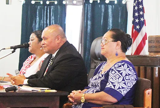 [l-r] Human Resources director Lynn Pulou-Alaimalo, the governor’s chief of staff Tuimavave Tauapa’i Laupola and ASG Budget Planning Office director Catherine Saelua