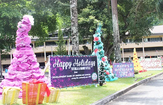 Christmas trees and decorations on EOB lawn
