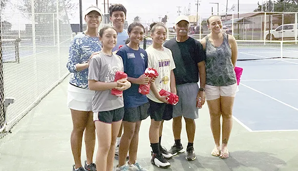 Standing from L-R back: Francine Amoa (Traveling coach), Aifili Tamasoali'i, (front) Joelei Ioane, Alexandria Amoa, Aitulagi Godinet, Head Coach Dave Godinet and coach Florence Wasko.