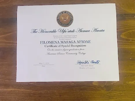 “Certificate of Special Recognition” sample
