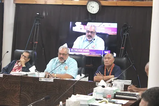 Faipule Vailoata Eteuati Amituana'i (center) and Senator Utu Sila Poasa (far right)