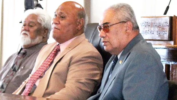 [l-r] Property Management Office director Niumata Malo, Sen. Fa’amausili Mau Mau Jr and Rep. Gafatasi Afalava