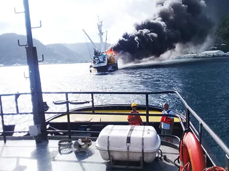 This Samoa New file photo in the afternoon of Dec. 5, 2018, shows the fishing vessel Jeanette as it was leaving the Pago Pago Harbor heading out to sea. 
