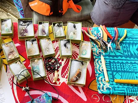 Some of the jewelry made from stone flakes found