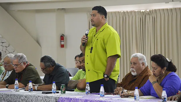 Department of Youth and Women's Affairs Jonathan Fanene speaking at a cabinet meeting in 2015,
