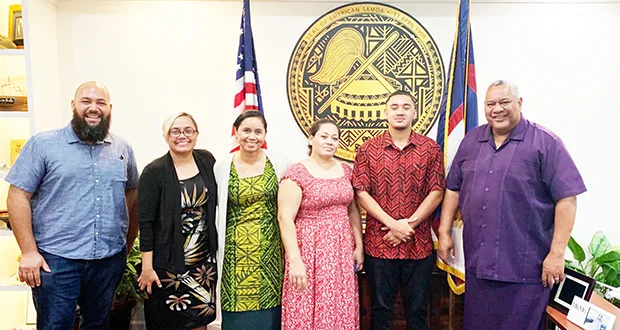 Joshua Sagele, with his family and Gov. Lemanu P.S. Mauga