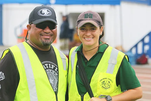 JPS Football Commissioner Dr. Tupulua Bone Ta’ase and ASHSAA/JPS ATC Florence Wasko