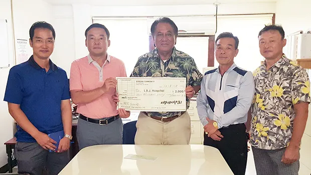 Pictured (l-r): Hyun Chui Yoon (secretary); Hyon Chong Park (current president); LBJ CEO Faumuina John Faumuina; Seong Lim Heo (incoming president); and Taek Yong Kweon (accountant/treasurer). 