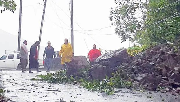 A group of men at landslide area
