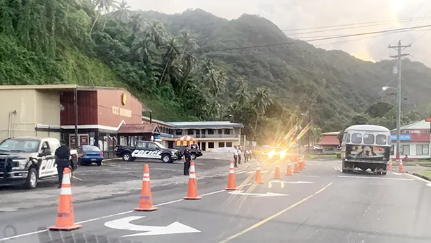 Traffic cones blocking left turn into CBT parking lot