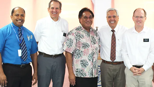 [l-r] LBJ Hospital’s Chief of Orthopedics, Dr. Ledua; US certified orthopedic surgeon Dr. John Edwards; LBJ chief executive officer Faumuina John Faumuina; Elder Vince Haleck of The Church of Jesus Christ of Latter-Day Saints; and US certified radiologist Dr. Gregory Patch