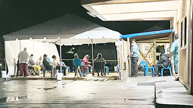 LBJ COVID testing tent with patients waiting inside