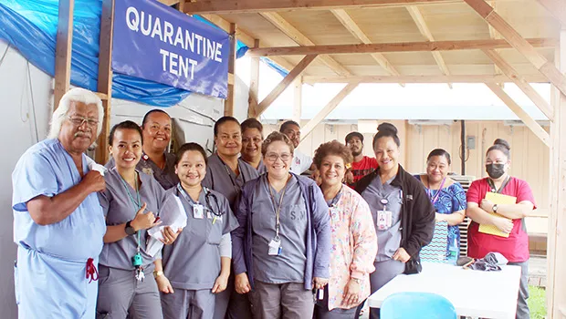 Dr. Iotamo Saleapaga (far left) and the hospital’s medical staff