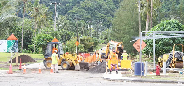 Happy Construction crew at work on Leapaga Road 