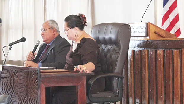 Police Commissioner Le’i Sonny Thompson and ASG Budget Office director Catherine A. Saelua