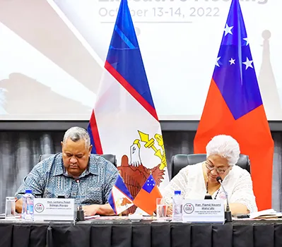 Gov. Lemanu P. S. Mauga and Prime Minister Fiame Naomi Mata'afa