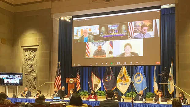 Governor Lemanu and Congresswoman Uifa’atali on the screen at IGIA meeting