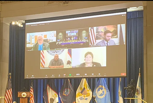 Gov. Lemanu Peleti Mauga on screen during remote meeting