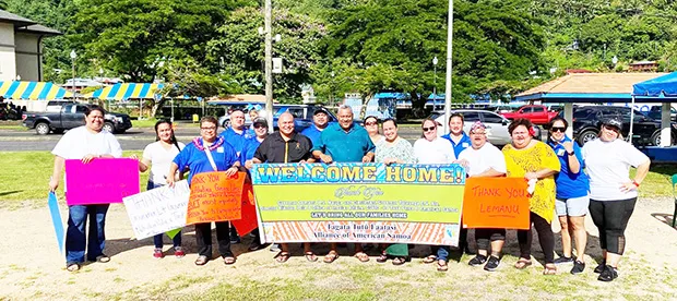 Gov. Lemanu Peleti Palepoi Sialega Mauga — and First Lady Ella at Thank You wave