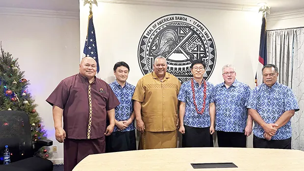 Gov. Lemanu P.S. Mauga and chief of staff with StarKist officials