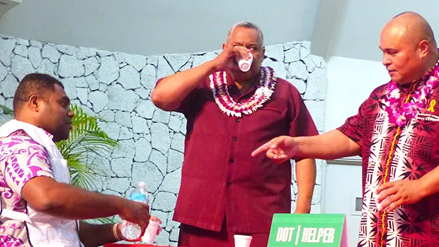 Lt. Gov. Lemanu Sialega Palepoi Mauga taking pills