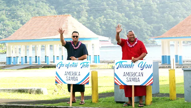 Governor-elect, Lt. Gov. Lemanu Palepoi Sialega Mauga and Lt. governor-elect, Talauega Eleasalo Va’alele Ale waving thank you to voters