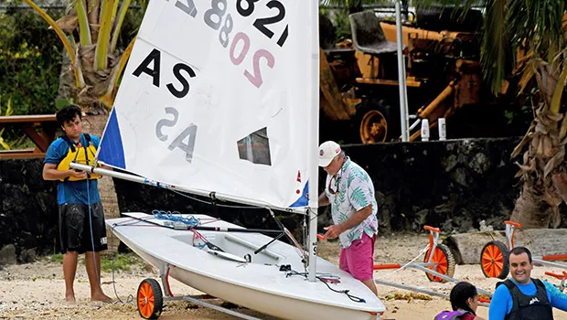 Leo Young and Jim McGuire securing Leo's Laser sailboat