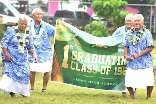 Pictured (l–r): Mrs. Emi Faoliu, Ilaoa Kenape Aumavae, Gago Faatafa Gago, and Senator Atualevao Asifoa.