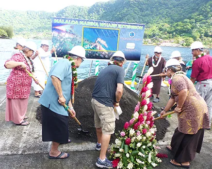 Gov. Lolo Matalasi Moliga (far right), accompanied by Western Pacific Regional Fishery Management Council chairman Taotasi Archie Soliai and others